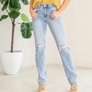 Vervet High Rise Light Wash Straight Leg Distressed Denim Jeans 27